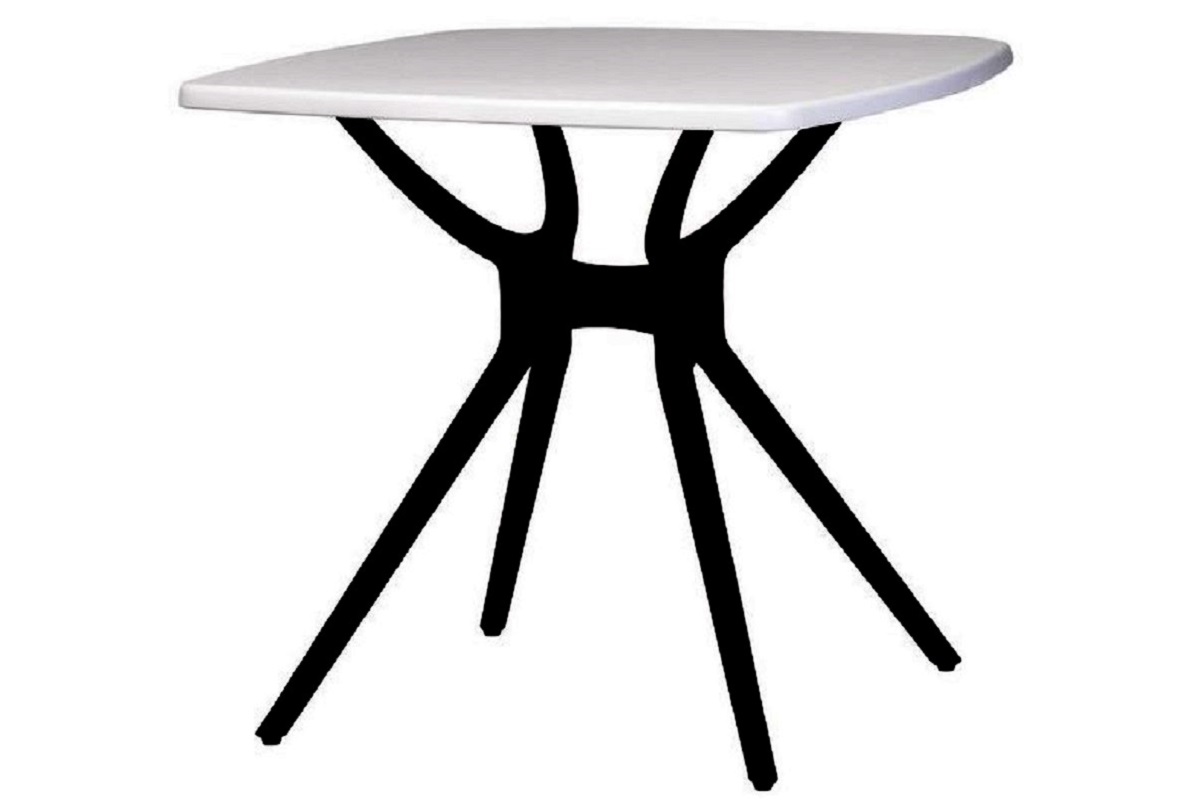 Белый пластиковый стол с черными ножками, квадратная форма столешницы 80х80 см, модель ТР-20