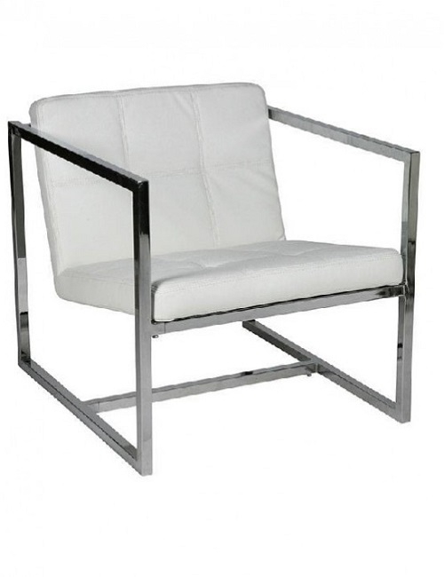 Белое мягкое кресло НОРТОН / NORTON на металлокаркасе квадратной формы № 1