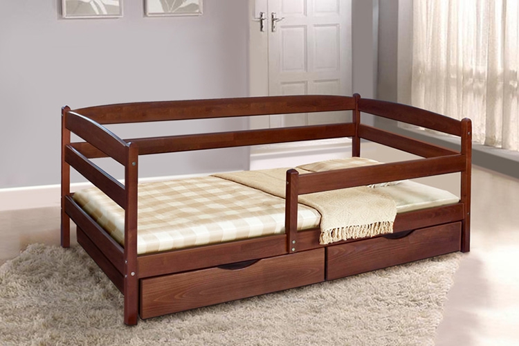 Кровать Ева с ящиками и боковой планкой