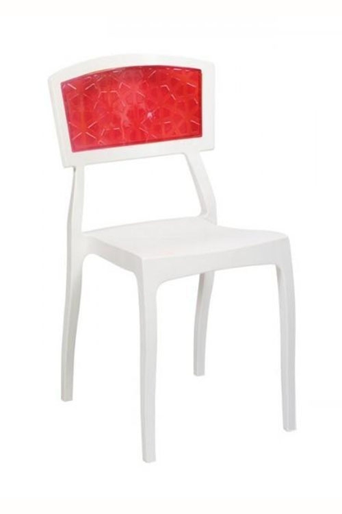 Белый пластиковый стул ОРЛИ РС с акриловой красной спинкой (штабелируемый)