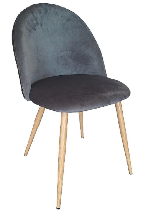 Серый мягкий стул АНРИ на металлических ножках, обивка из велюра, на спинке ткань с принтом