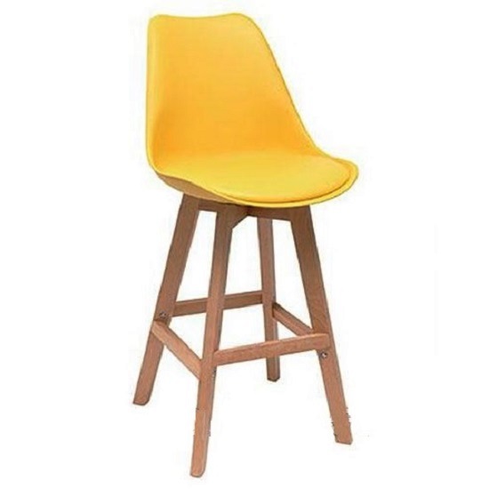 Барный стул ЭЛИОС на деревянном каркасе с пластиковым сиденьем и мягкой несъемной подушкой из кожзама