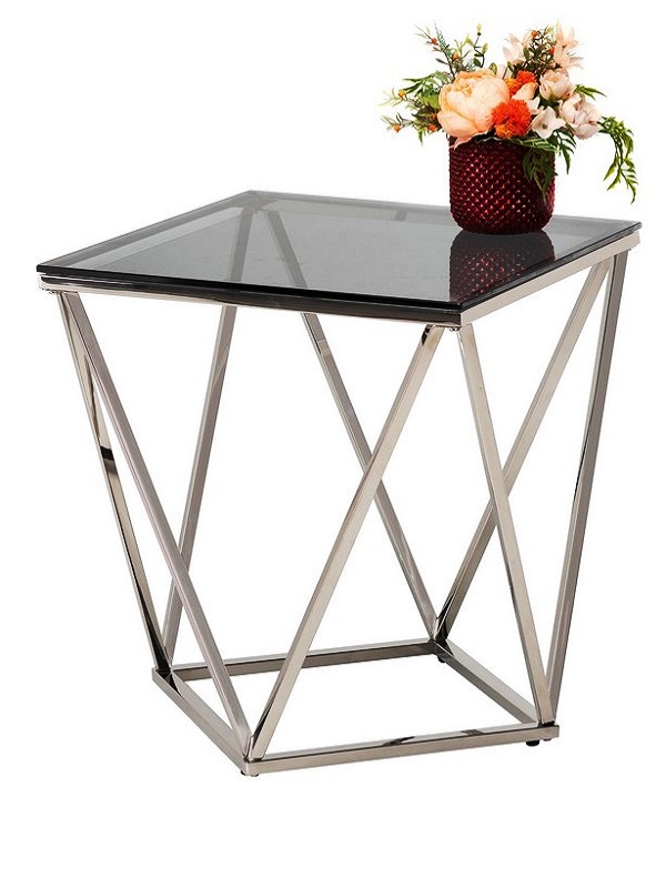 Кофейный столик с тонированным стеклом на каркасе из хромированной стали, столешница 50х50, модель СР-2